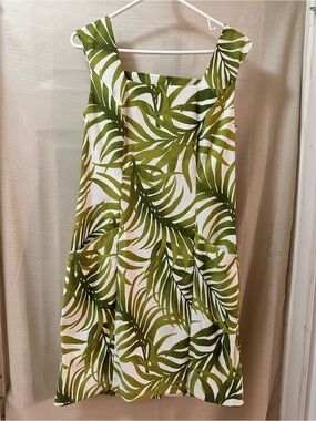 Kim Rogers Tropical Palm Summer Print Fit Dress Pockets Green White Size 10